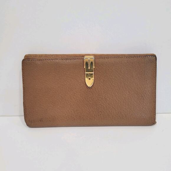 GUCCI Vintage Byckle Clasp Wallet Bifold Brown Large Retro Clutch Leather Fair - Picture 1 of 16